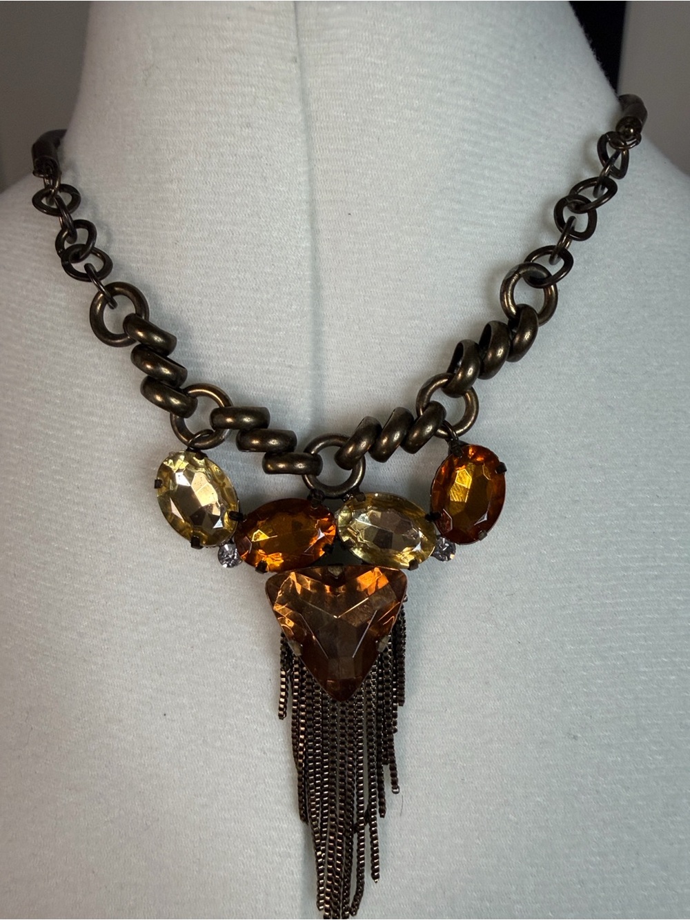 CHICO’S Statement Amber Crystal Fringe Necklace - Women Jewelry
